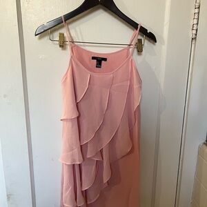 XXI Pink Ruffle Chiffon Dress Size Small Spaghetti Strap Layered Flowy Dress